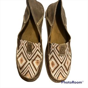 Ariat Cruiser Brown Bomber and Tan Aztec Slip On Shoe, Size 10.